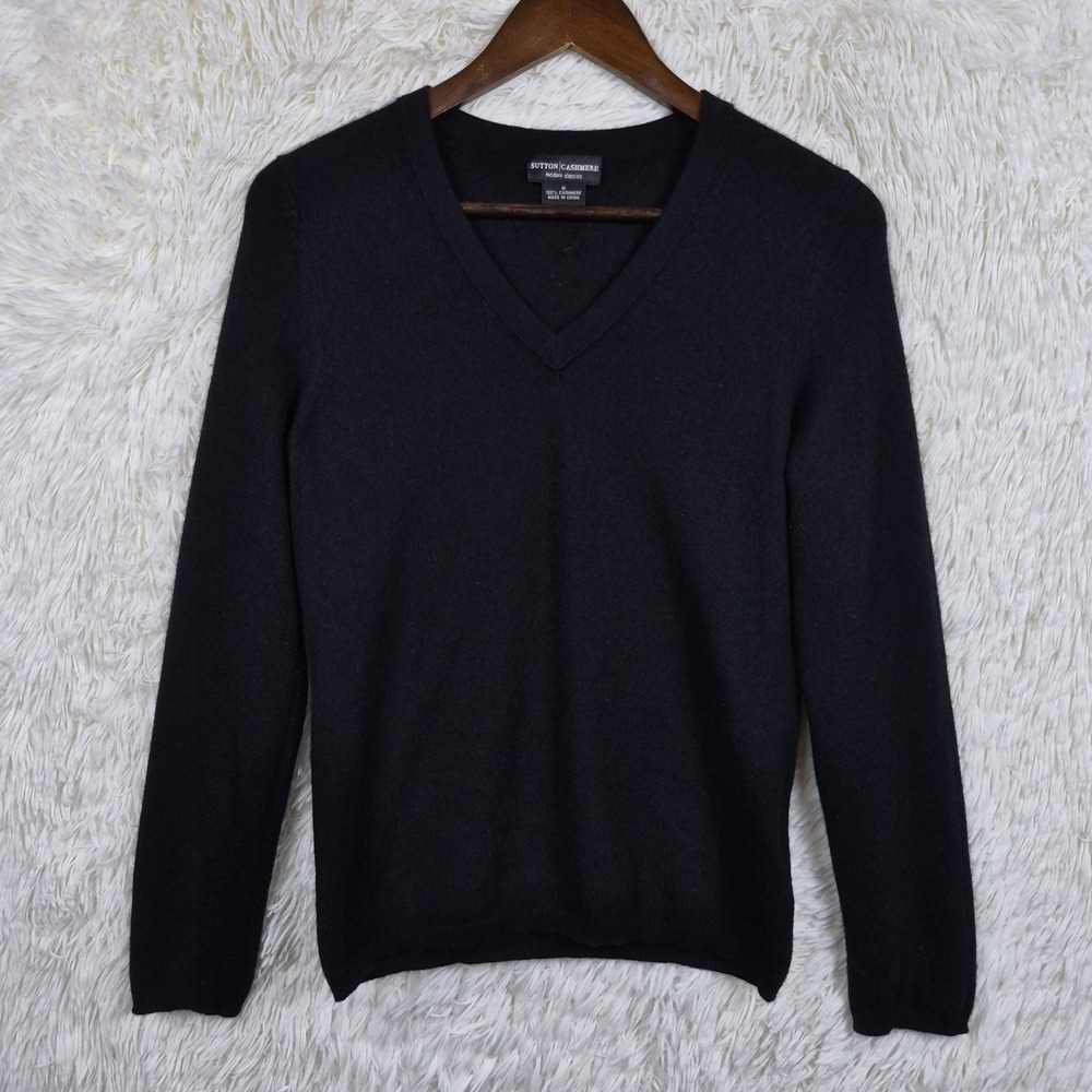 Sutton Cashmere Modern Classics Black V-Neck Sweater 100% Cashmere Womens Medium